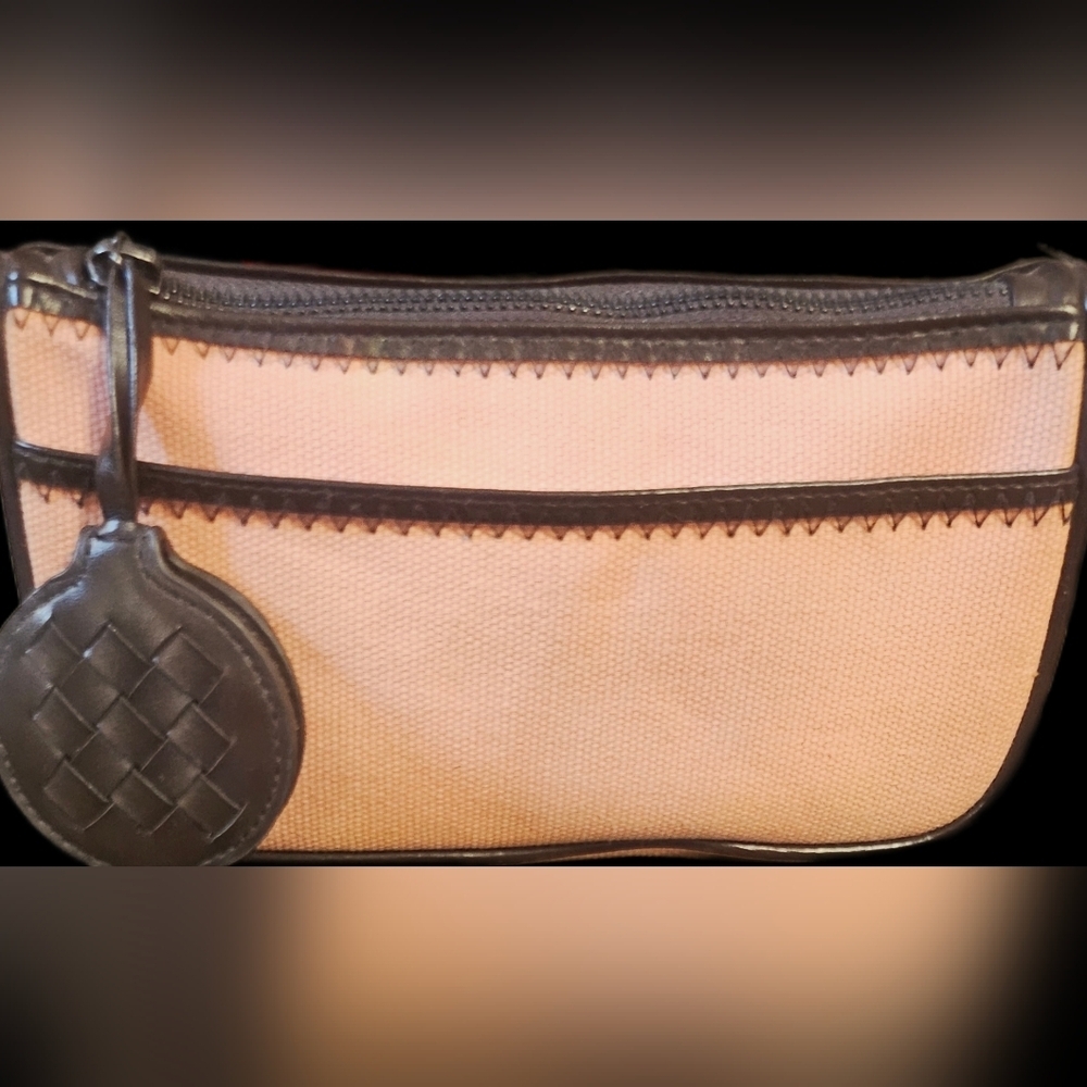 Bottega Veneta Pink and Brown Woven Cosmetic Pouch